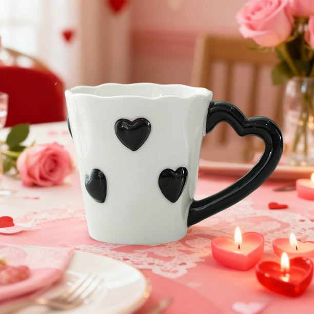 Taza para parejas de San Valentín | Taza de café cerámica Rojo Rosa Blanco Negro | Acabado brillante duradero de 5,3 pulgadas | Diseño de Corazón Romántico | regalo ideal para él, ella | Agarre