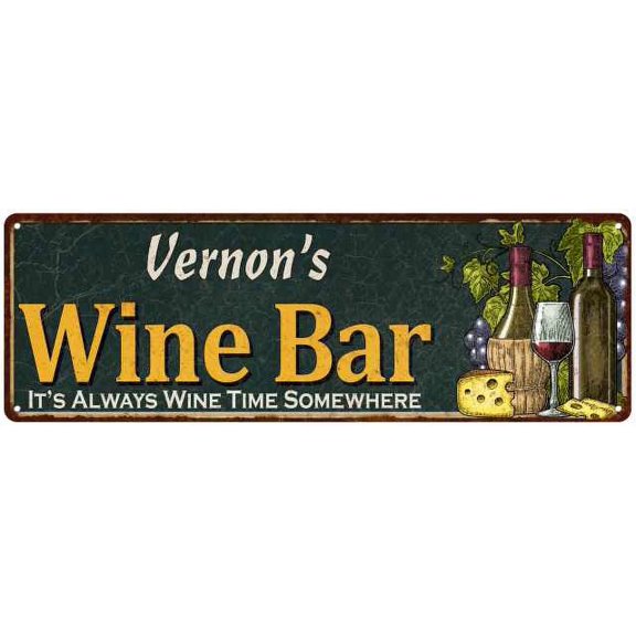 Vernon's Wine Bar Green Chic Sign Home Kitchen Decor Gift 6x18 106180001390