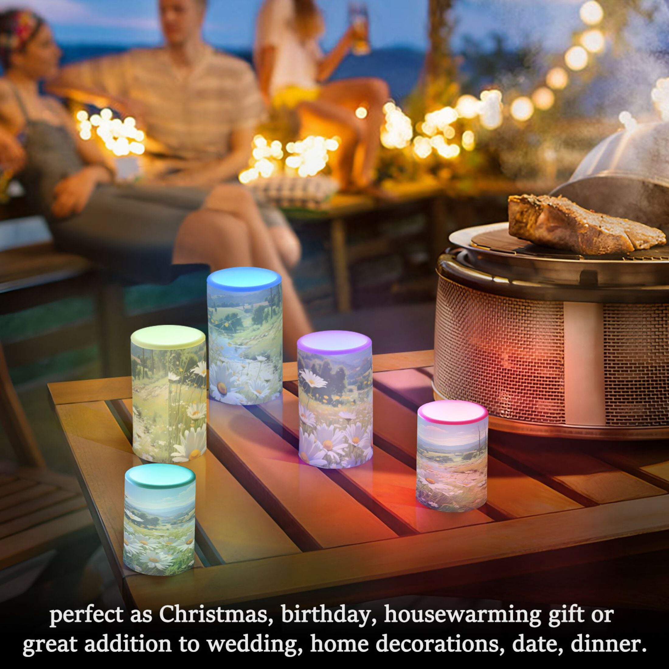 Spring Daisies Flickering Flameless Candles Battery Operated with Remote Timer LED Pillar Candles Set of 2