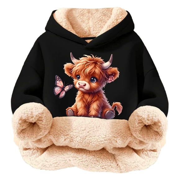 Girls Hoodie Kids Sherpa Lined Pullover Warm Long Sleeve Top, Everyday Casual, Fits Ages 3-16 Years