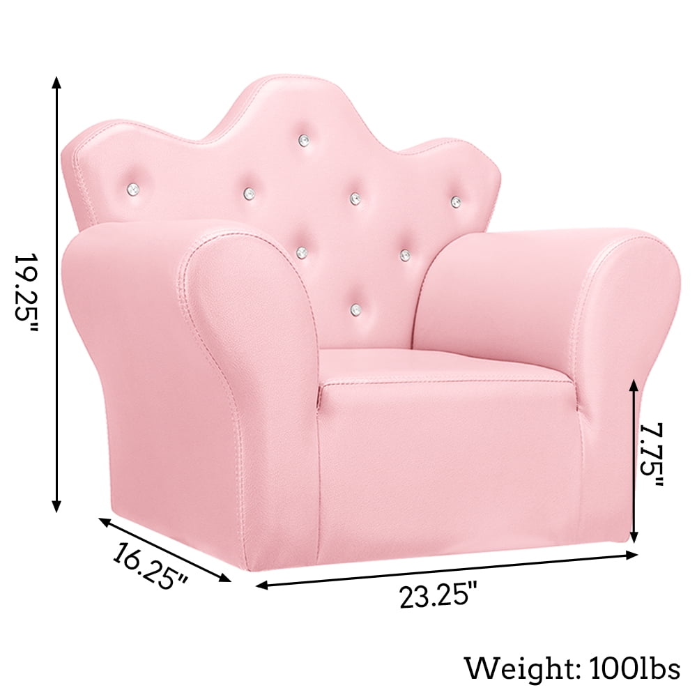 Private Jungle Children Upholstered Sofa PVC Leather Princess Sofa with Diamond Decoration，Mini Sofa for Boys and Girls，Pink