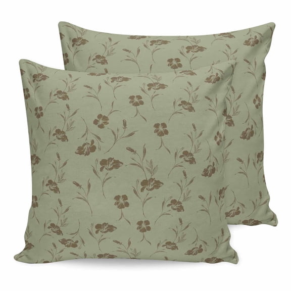 Pillow Covers 24x24 Set of 2, Sage Green Floral Throw Pillow Covers Decorative Couch Cushion Cover, Vintage Spring Botanical Flowers Microfiber Soft Square Pillowcases for Bedroom Living Room Sofa