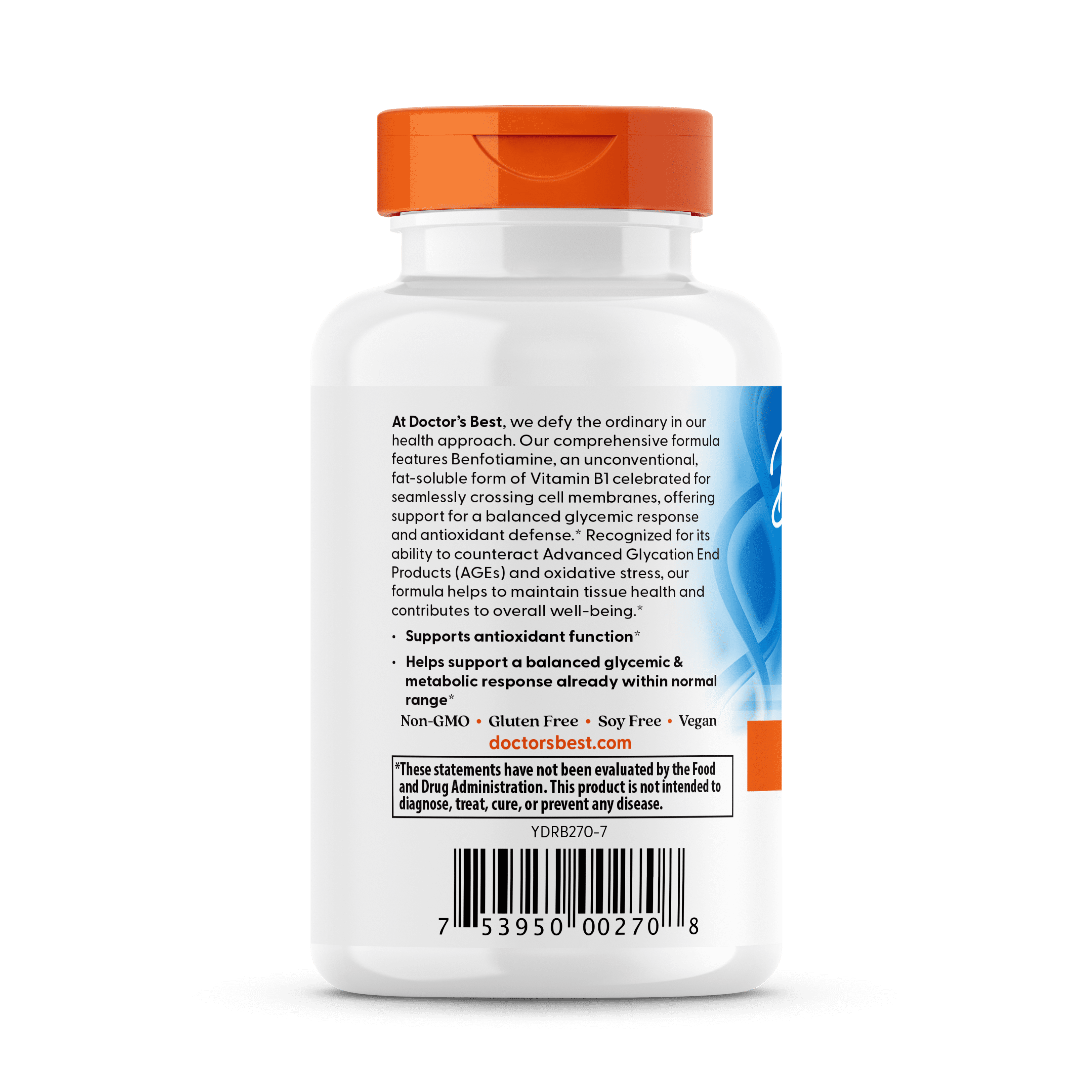 Doctor's Best Benfotiamine + BenfoPure (for Maintaining Blood Sugar Levels) Vegetarian Capsules, 300 Mg, 60 Ct
