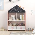 thumbnail image 2 of Costway Kids Dollhouse Bookshelf with Writable Chalkboard  Whiteboard 4 Top Compartments Pink, 2 of 10