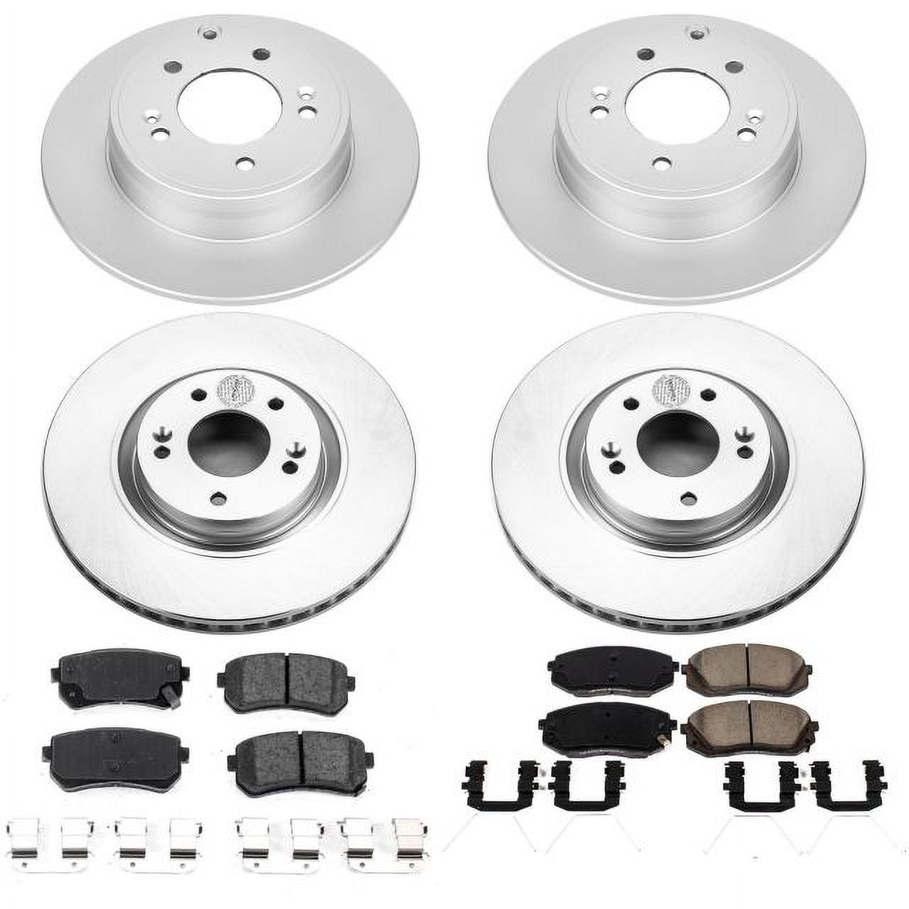 PowerStop Front and Rear Geomet Coated Brake Rotor and Pad Kit Fits: HYUNDAI KIA Select Models CRK7510