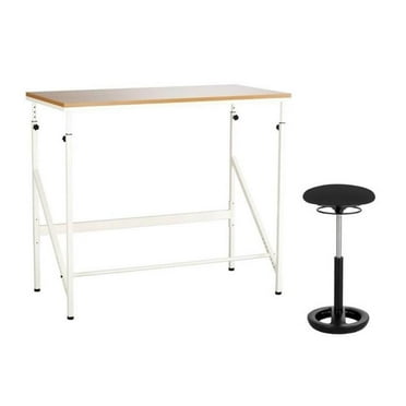 Safco Elevate 48" Standing Desk with Drafting Chair in Cream and Black