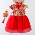 thumbnail image 2 of Edvintorg 6M-9Y Summer Baby Girl Dresses Casual Printed Lace Cheongsam Dress Red Short Sleeve Mesh Princess Gauze Skirt Children Dresses Vestido Infantil, 2 of 5