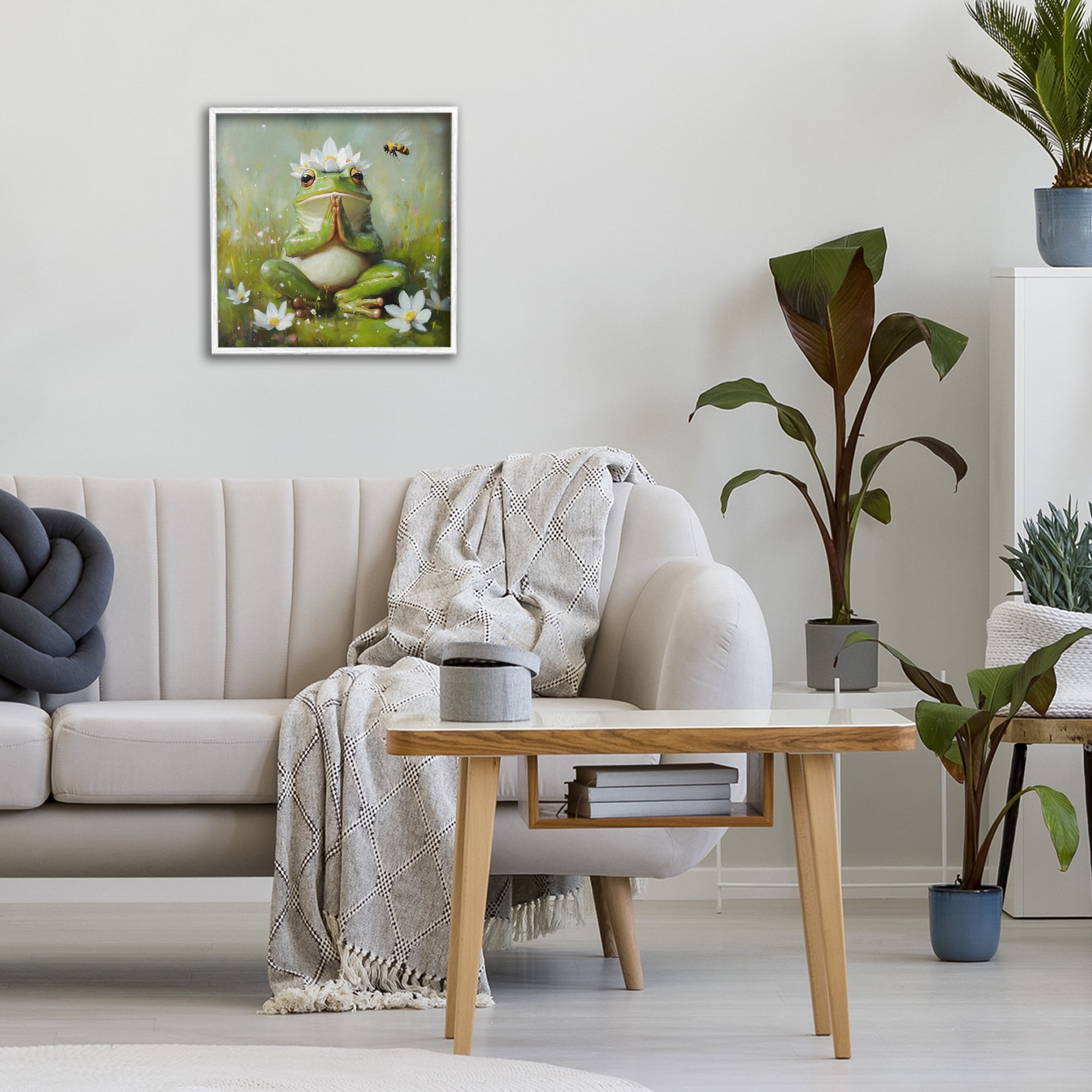 Stupell Industries Buddha Bullfrog Meditation White Framed Giclee Art, design by Tina LeCour