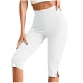 thumbnail image 2 of Diufon White Capri Leggings for Women High Waisted Side Slit Stretch Cropped Pants Summer Casual Capris Yoga Pant, 2 of 8