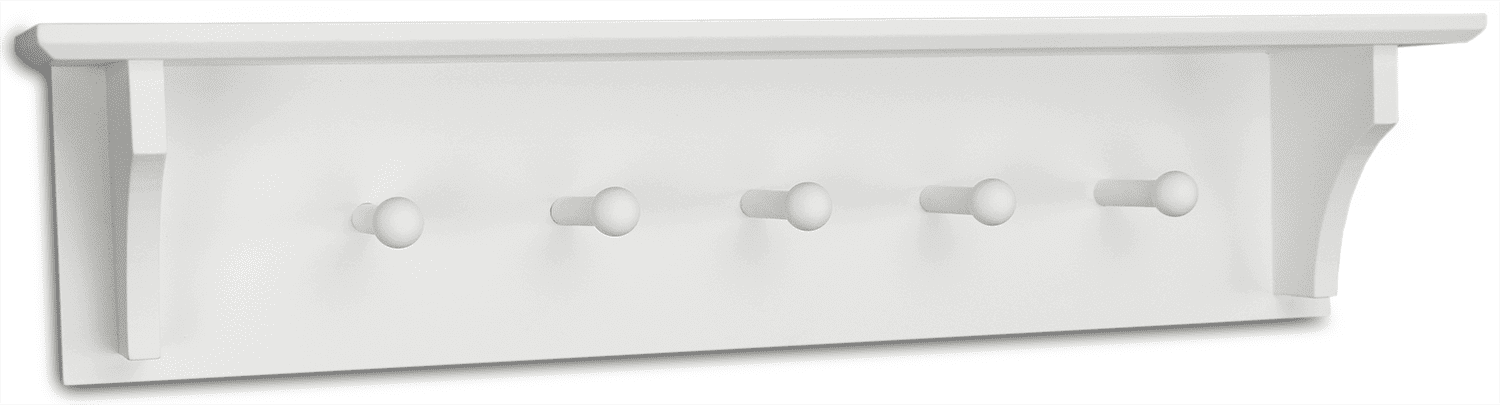 Ballucci Wall Coat Rack Shelf, Entryway Floating Shelf Rack, 5 Pegs, 24", White