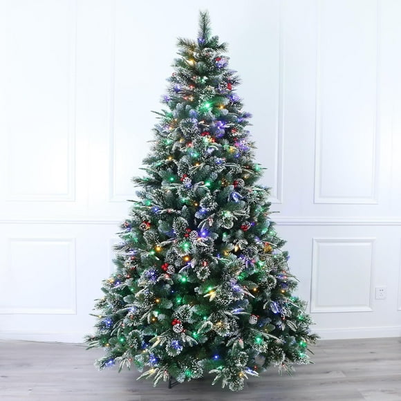 8ft Super Dual Frosted Pine Christmas Tree prelit with Color Changing LED Lights