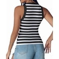 thumbnail image 3 of Women'S Striped Athletic Tank Tops with Built in Bras Fitness Workout Running Tops Black & White L, 3 of 7