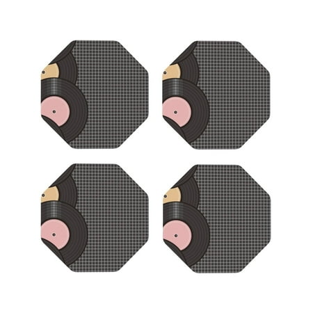 

Junzan Vinyl Records Print Coasters for Drinks - Leather Coasters Set of 4 for Coffee Table for Housewarming/Kitchen/Bar/Decor-Octagon