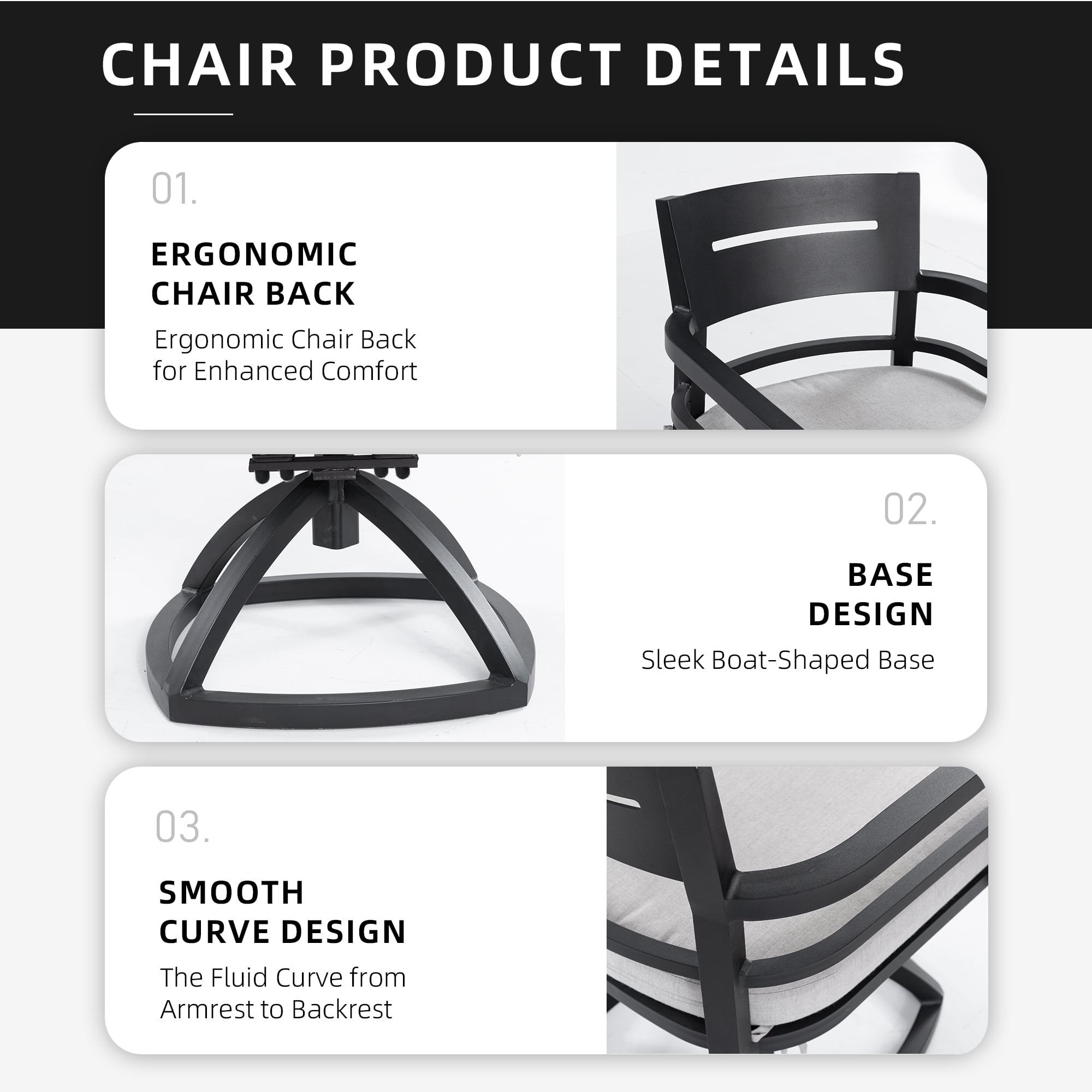 Outdoor Patio Aluminum Swivel Rocker Set of 2 with Outdoor Grade Fabric Cushions for Garden Deck Patio, Ember Black
