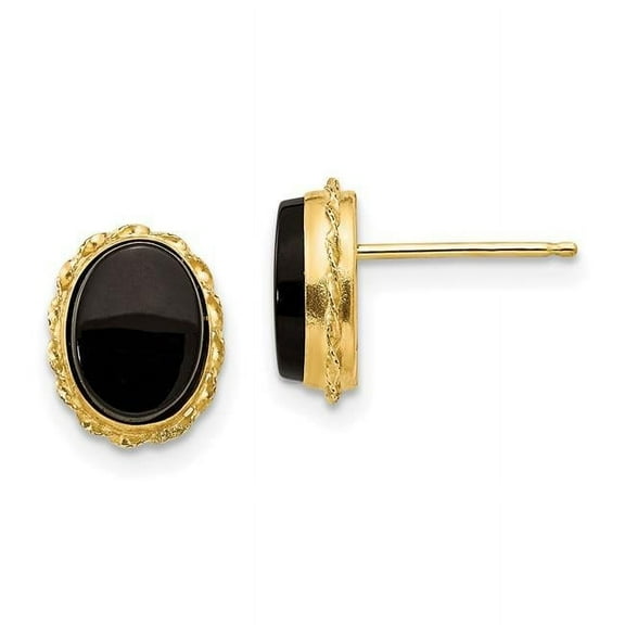 Madi K 14k  Bezel Oval Onyx Earrings