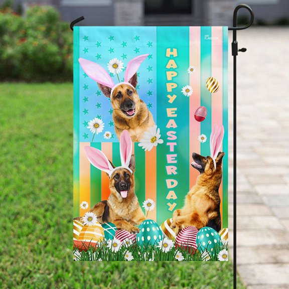 Here Comes The Big Bunny Easter German Shepherd Flag, Outdoor Easter Decoration - Garden Flag (11.5" x 17.5")