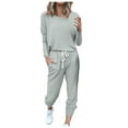 thumbnail image 1 of Women's Long Sleeve Outfit Set - Color Block Patchwork Top & Wide Leg Pants - Casual Linen Blend, Elastic Waist, Multiple Sizes, 1 of 4