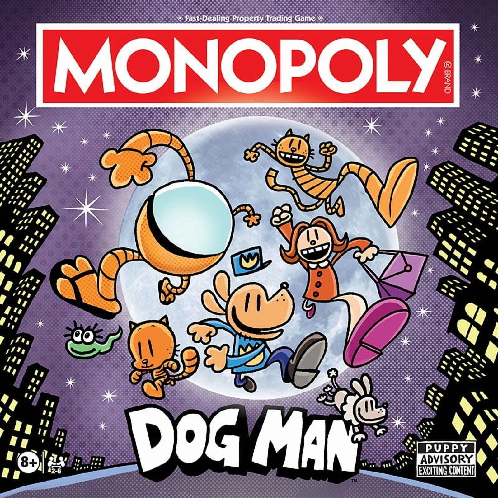 Monopoly: Dog Man Edition Board Game, Buy Sell Trade Locations