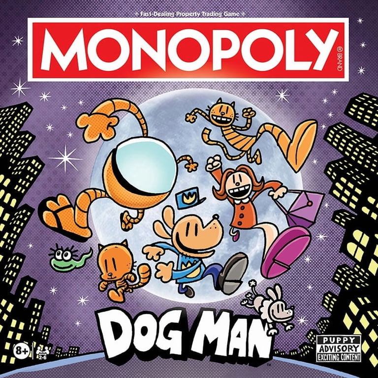 Monopoly: Dog Man Edition Board Game, Buy Sell Trade Locations