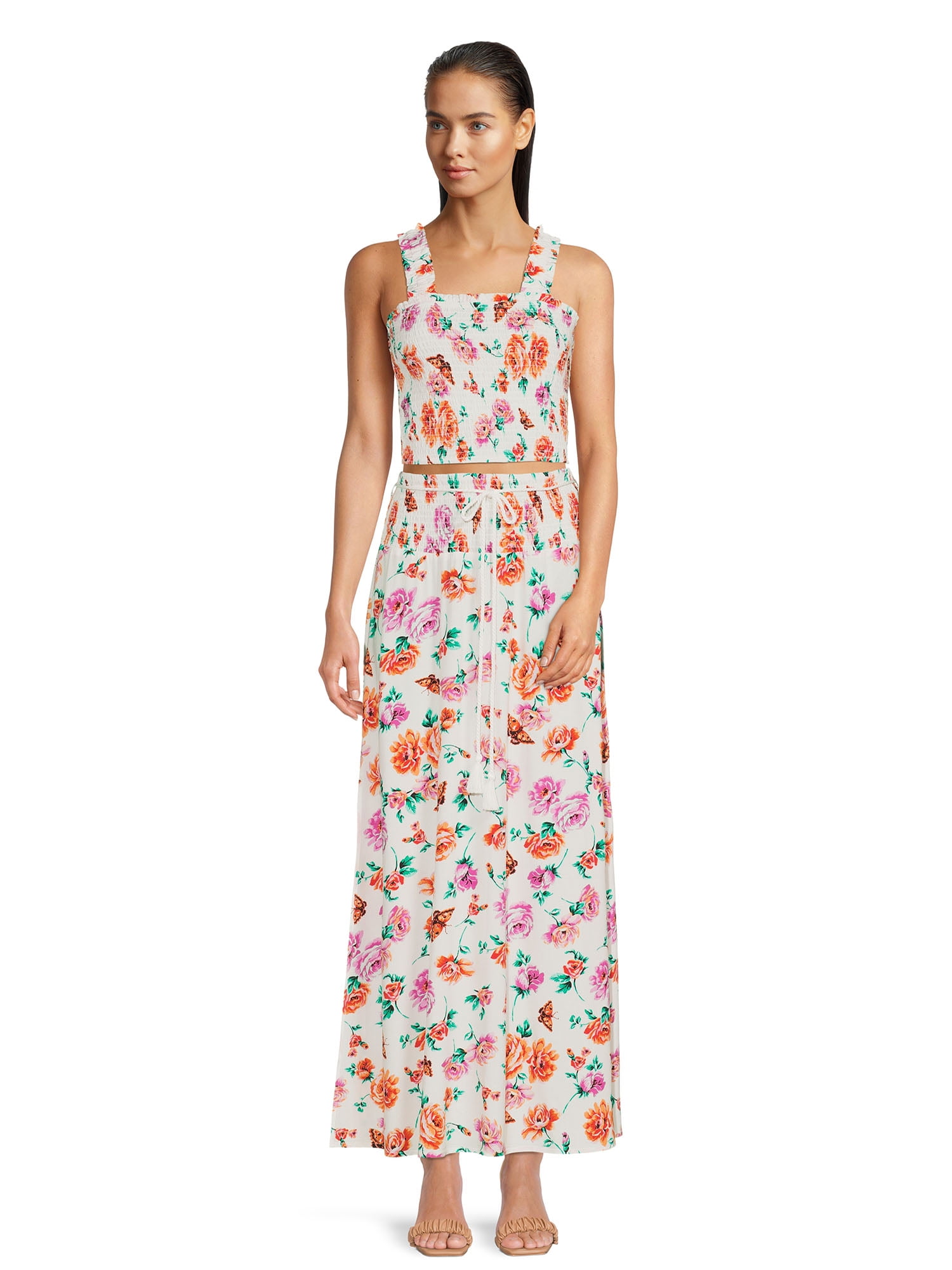 No Boundaries Smocked Crop Top & Maxi Skirt Set (Women's), Sizes XS-XXXL