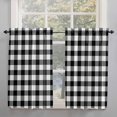 thumbnail image 2 of Brown White Plaid Kitchen Curtain 39 Inch Length Small Short Cafe Tiers Curtains Drape, Gradient Geometric Buffalo Checkered Window Treatment Rod Pocket Drapery Panels Curtains, 27.5x39, 2 of 5
