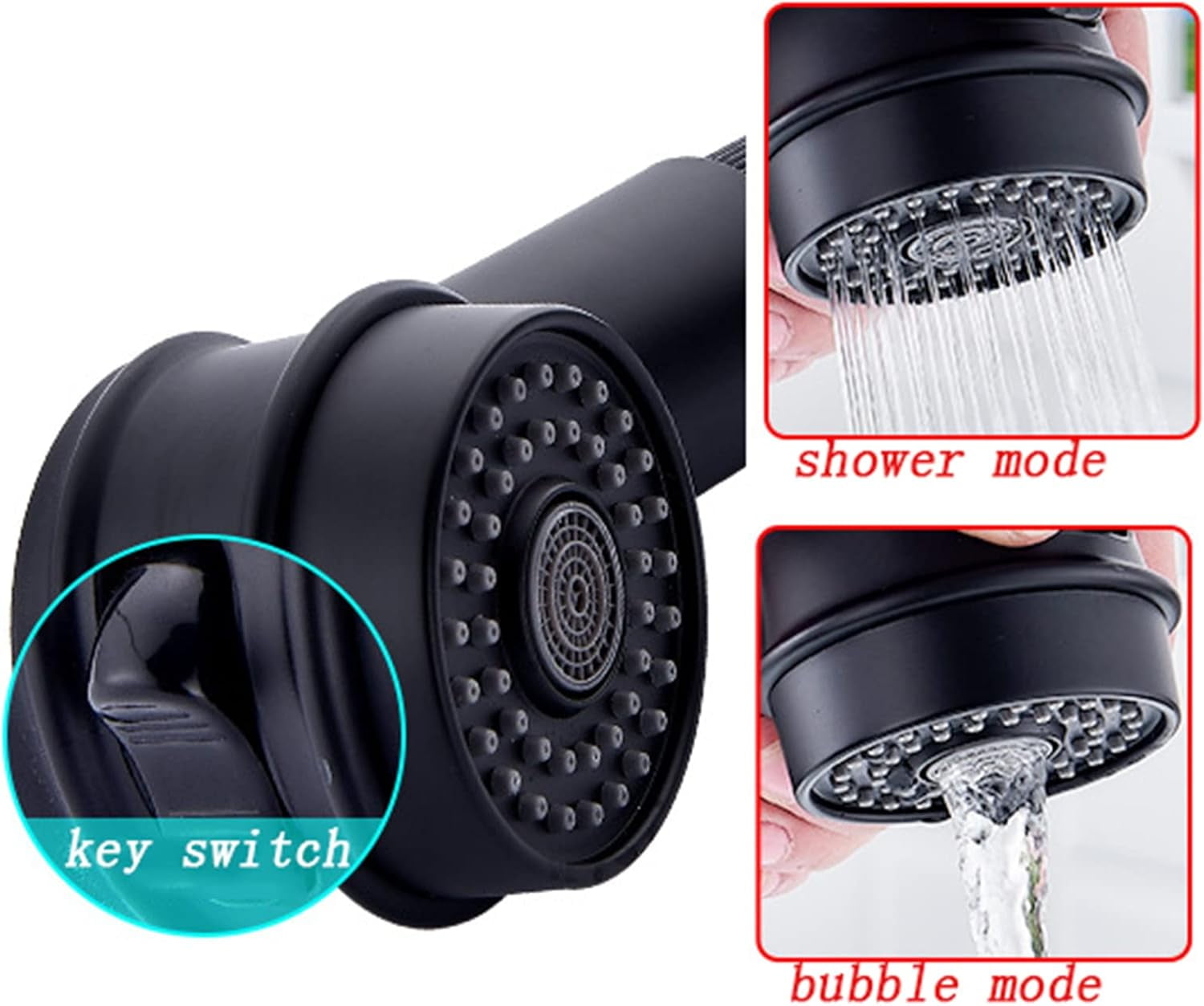 Bathroom Mixer Sink Faucet with Pull Out Sprayer Dual Mode Mixer Tap for Hot and Cold Water Liftable Single Handle Brass Retractable Basin Faucet,Black