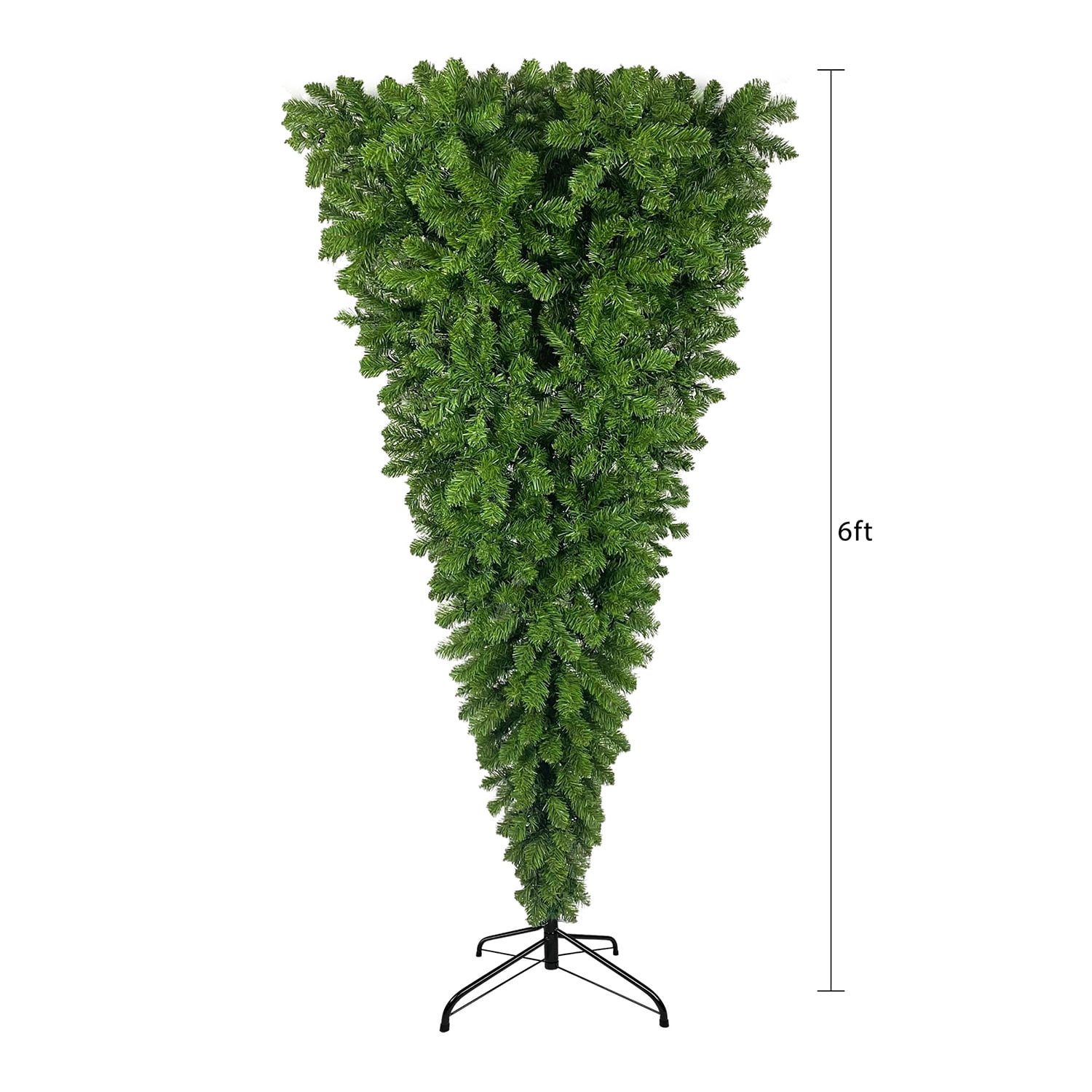 Kadyn Upside Down Green Christmas Tree, Xmas Tree with LED Warm White Lights, Reinforced Metal Base & Easy Assembly 6ft, w/1,000 Lush Branch Tips, 360 LED Lights X-mas