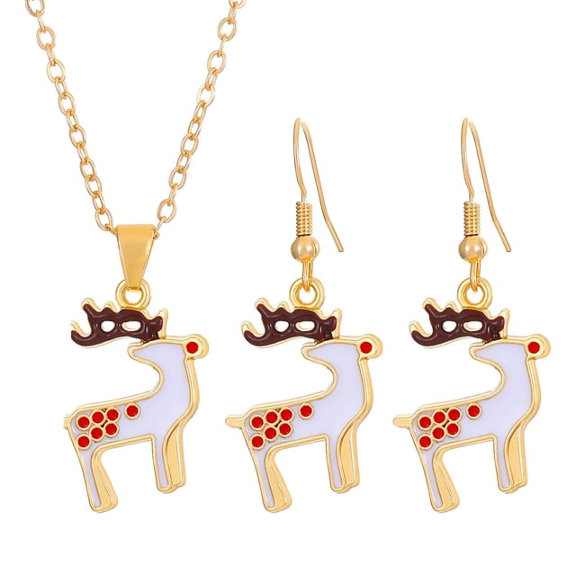 Conjunto de collar y pendientes navideños para mujer. Conjunto de joyería navideña. Alce