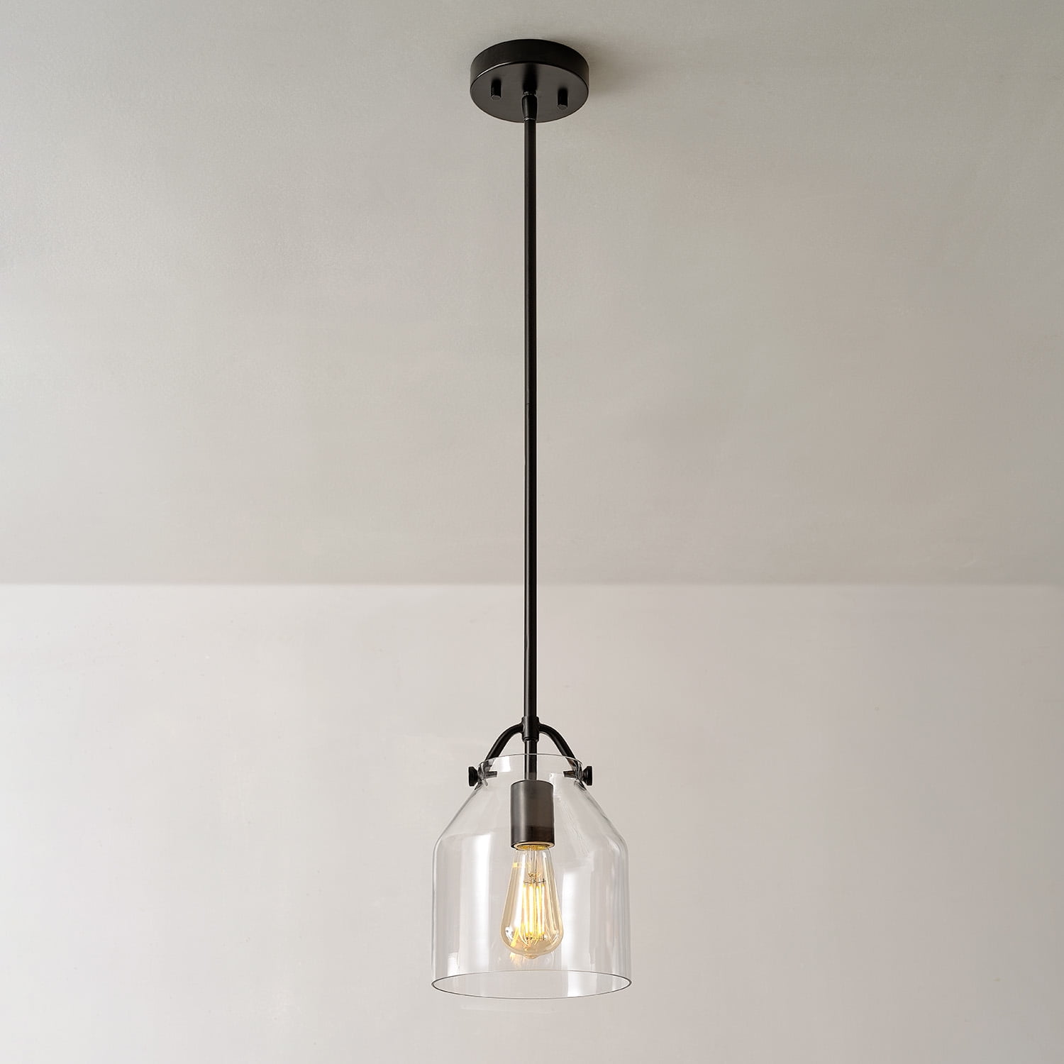 Globe Electric 1-Light Matte Black 54" Pendant Light with Clear Glass Shade, 91006245
