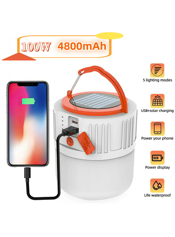 LED Camping Lantern Rechargeable, LED Tent Light, 5 Light Modes 4800mAh Power Bank, Solar Camp Lantern for Equipment Charging, Life Saving, Camping, Hiking, Fishing, Shelters