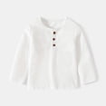 thumbnail image 2 of Boys Long Sleeve Shirts Size 8 Spring New Round Neck Boys Long Sleeve T Shirt Monochrome Comfortable Cottonblend Children's T Shirt Buckle Boys And Girls Casual T Shirt White, 5-6 Years, 2 of 4