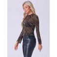 thumbnail image 3 of DARING DIVA Women's Glitter Mesh Mock Neck See Through Blouse XL Gold, 3 of 6