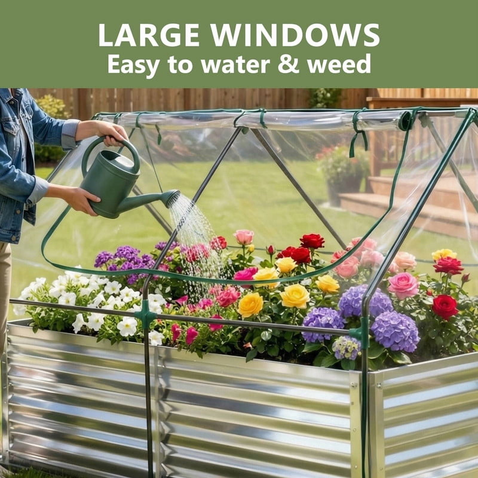 Gianna 6x3x2ft Galvanized Raised Garden Bed with Cover, Planter Box Outdoor for Deep-Rooted Herbs/Flowers/Vegetables, Large Metal Garden Bed Mini Greenhouse for Patio and Backyard