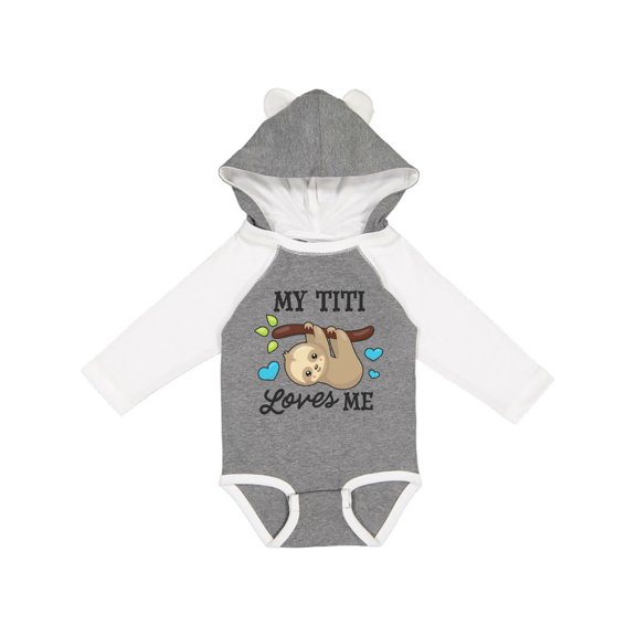 Inktastic My Titi Loves Me with Sloth and Hearts Boys or Girls Long Sleeve Baby Bodysuit