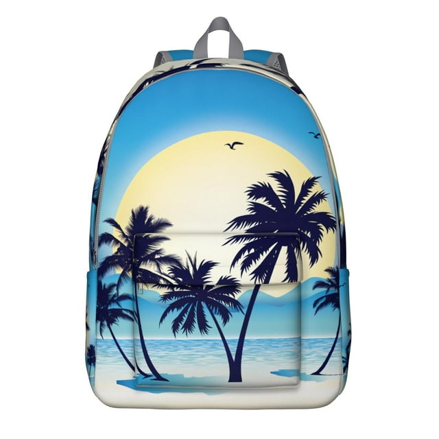Tropical Paradise Backpack, Hawaii Palm Tree School Bag with Summer Beach Palm Trees Design, Vibrant Tropical Sunset, Minimalist Boho Style