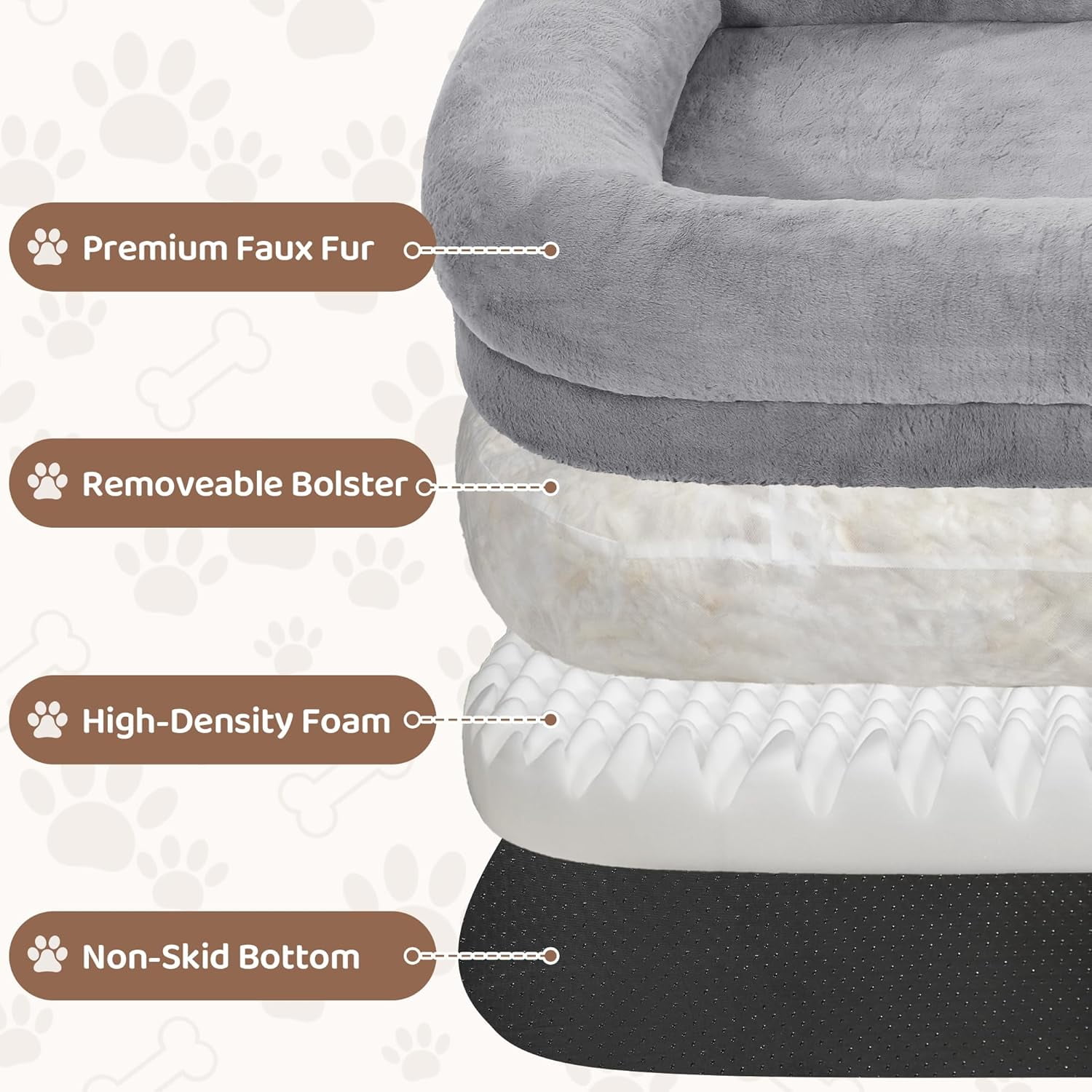 Large Human Dog Bed for Adults, 71"x43"x10" Cozy Human Sized Pet Bed, Orthopedic & Washable Cover, Non-Slip Comfortable Lounger for People and Pets, Light Grey