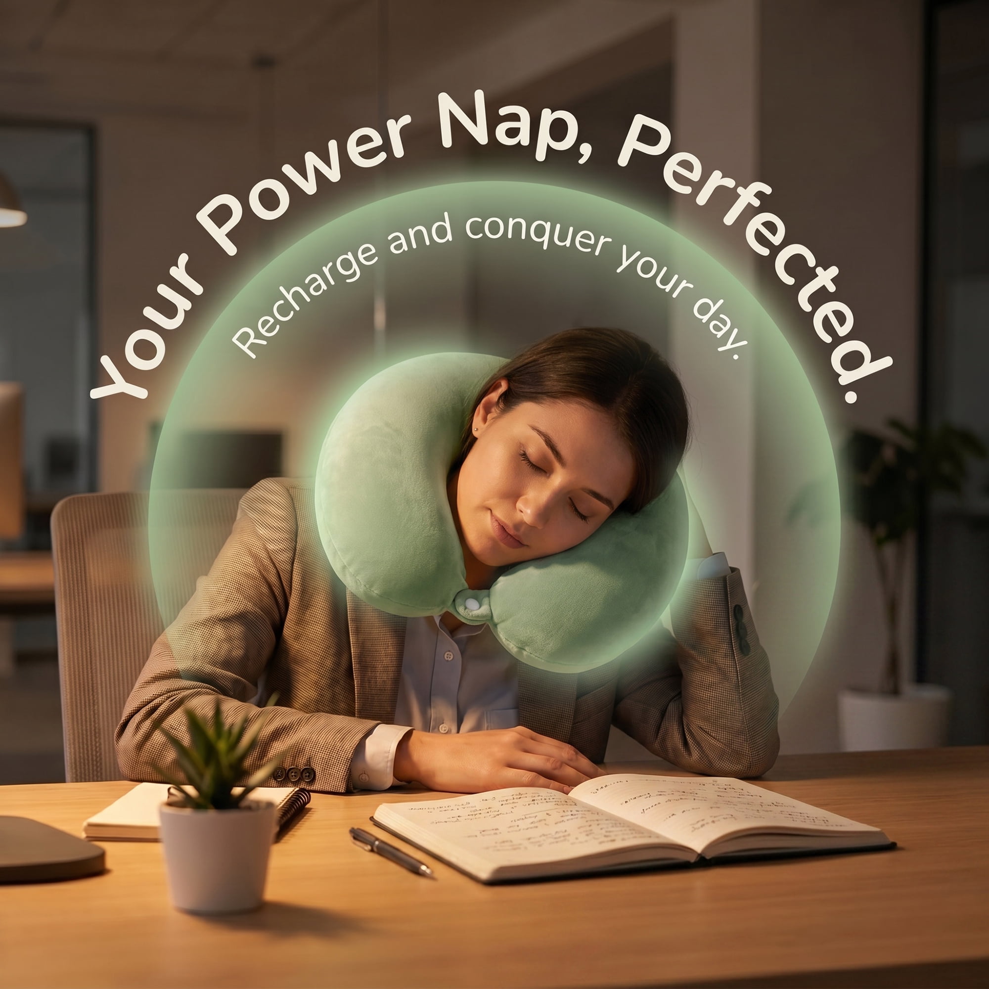 Unique Bargains Memory Foam Travel U Shape Neck Pillow Snap Closure Bean Green 12"x12"x4"