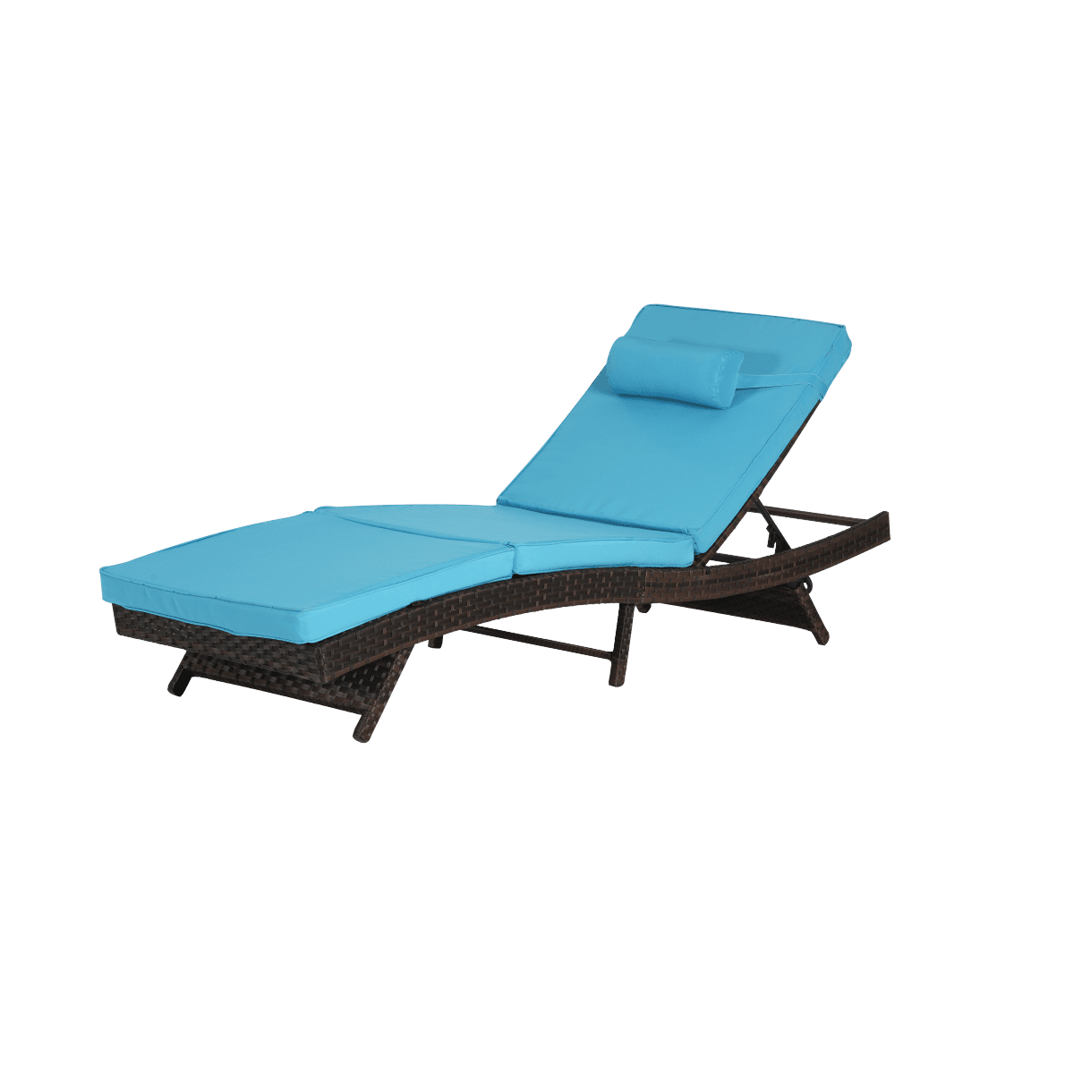 Outdoor Wicker Reclining Lounge Chair Set of 2, Adjustable 5-Position Backrest up to 150 ° , Sunbathing Chairs with Thick Cushions for Beach Poolside Garden, Blue