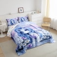 thumbnail image 3 of Manfei Blue Unicorn Bedding Twin Comforter Set for Girls Kids, Cartoon Animal Groovy Flower Bedding Sets, Colorful Stars Reversible, 2-Piece, 3 of 8