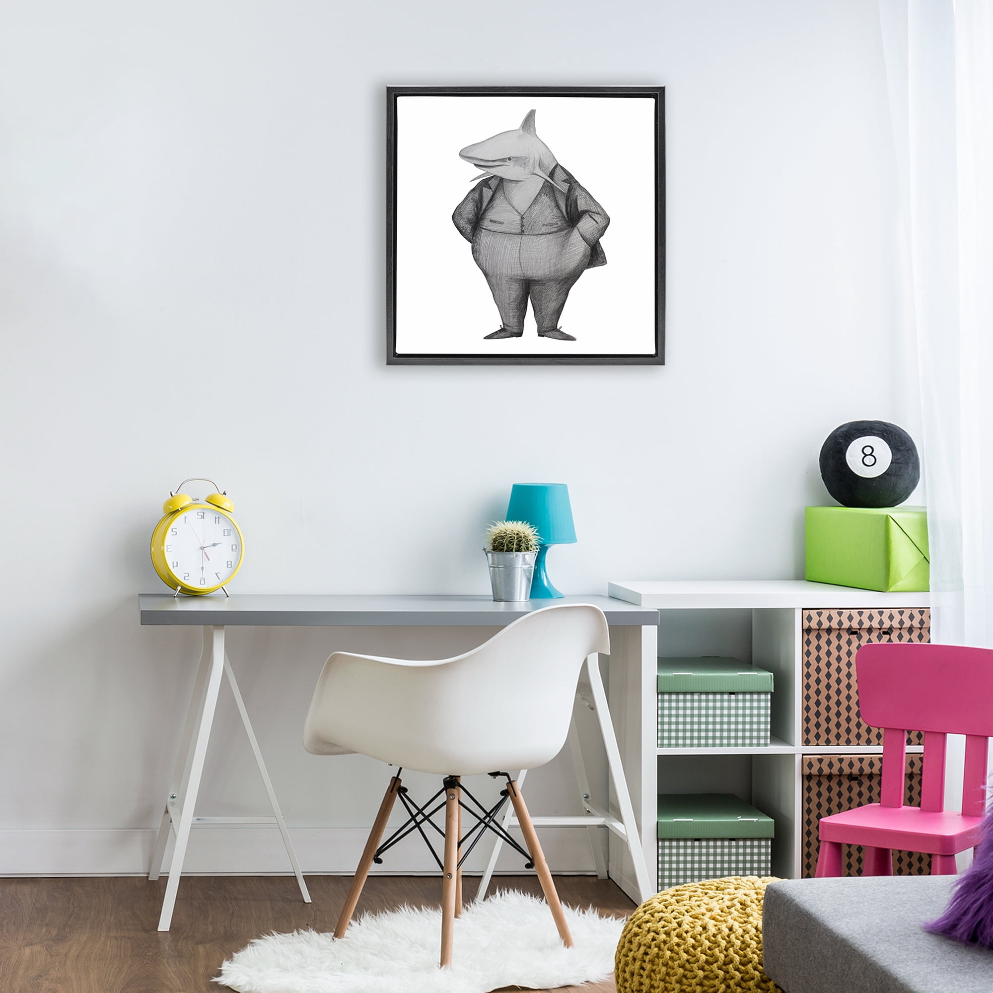 Stupell Industries Shark In Suit Drawing Black Framed Floater Canvas Wall Art, design by Violeta Vollmer