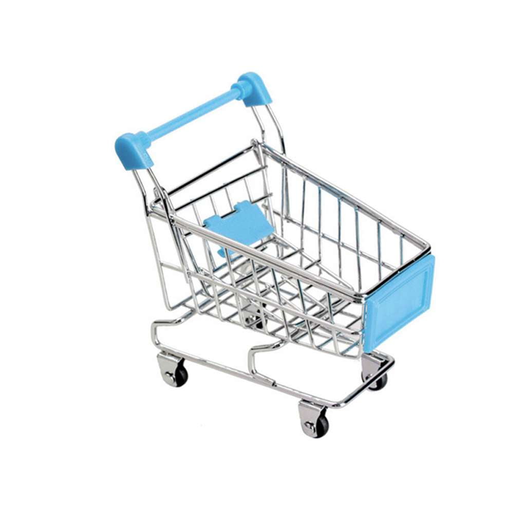 Mini Trolley Toy Supermarket Utility Cart Storage Folding Shopping Cart Basket Q 