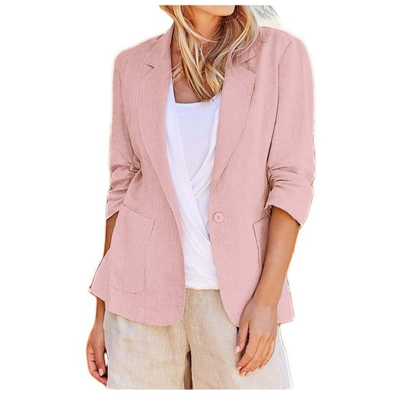 eileial Women's Solid Print Casual Long Sleeves Stretch Open Front Blazer Jacket,Pink XL