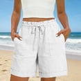 thumbnail image 4 of Nmnitkp Womens Shorts High Waisted Linen Blend Bermuda Shorts, Drawstring Paperbag Waist Casual Shorts with Pockets, Loose Fit for Summer & Daily Wear White,M, 4 of 8