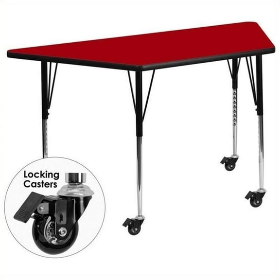 Bowery Hill 31" x 58" Trapezoidal Mobile Activity Table in Red
