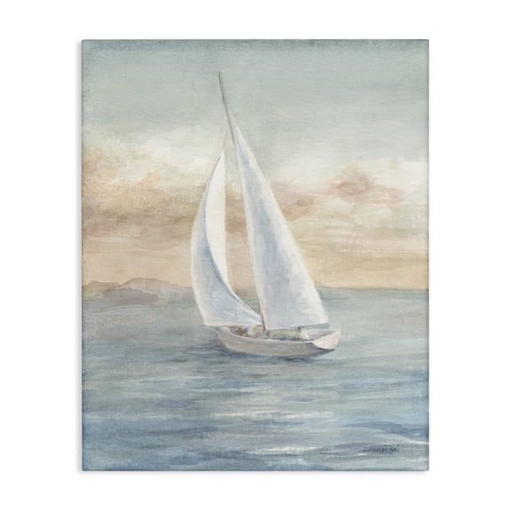 Stupell Industries Coastal Morning Sunrise Sailboat Soft Pink Contemporary Ocean Sky Canvas Art, 16 x 20, by Danhui Nai