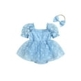 thumbnail image 2 of Musuos Baby Girl Cute Romper Dress 3M 6M 12M 18M Flower Short Sleeve Bodysuit with Bow Headband Set Summer Clothes, 2 of 9