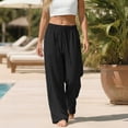 thumbnail image 5 of Linen Pants for Women Drawstring Waist Flowy Lounge Pant Wide Leg Dressy Palazzo Trousers with Pockets Black 3XL, 5 of 6