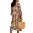 thumbnail image 2 of DISNIMO Mandala Flower Print Women Casual Maxi Dresses V Neck Dress Loose 3/4 Sleeve Shift Dresses Fashion Long Dress for Women, S, 2 of 6