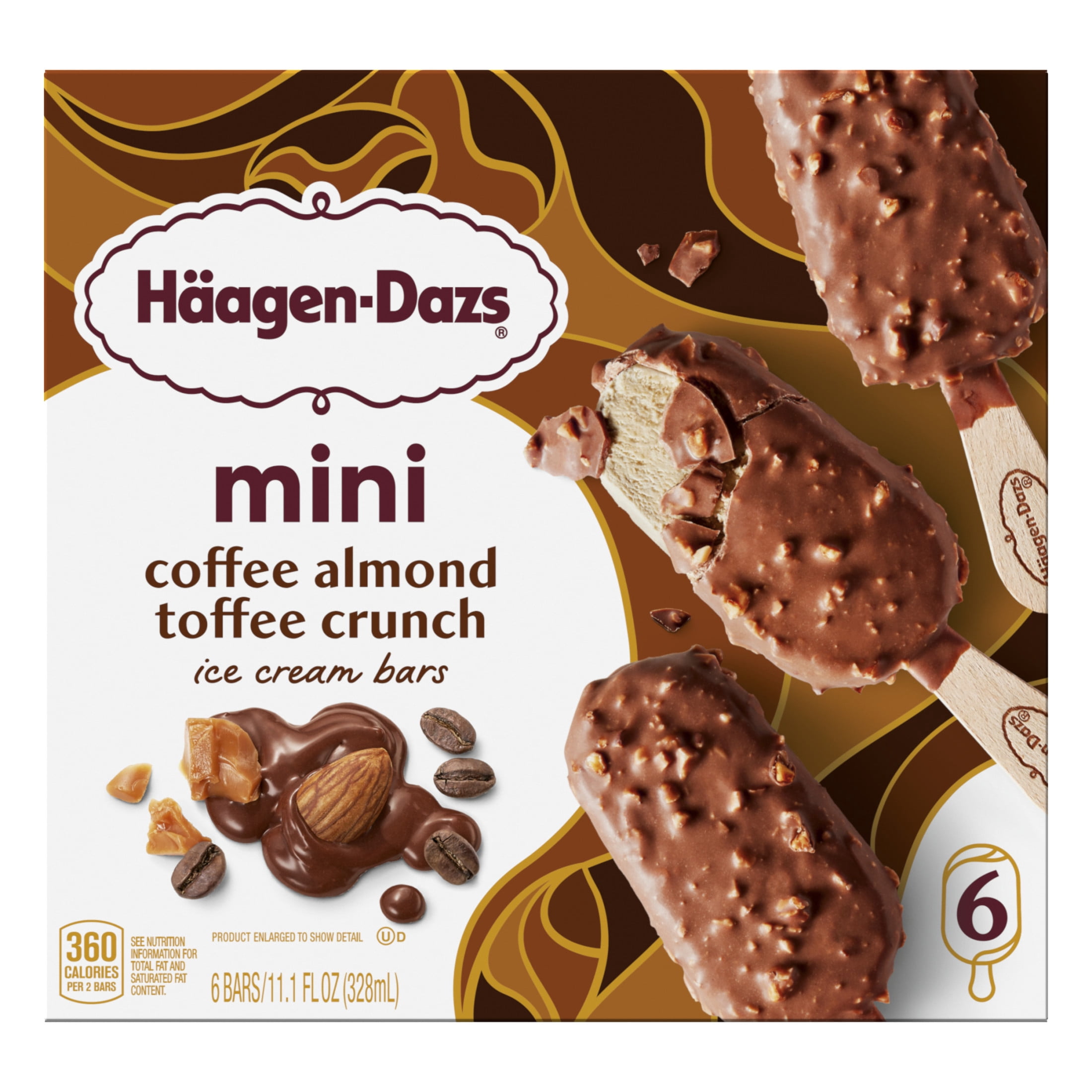 Haagen Dazs Coffee Almond Toffee Crunch Ice Cream Mini Snack Bars, Kosher, 6 Count