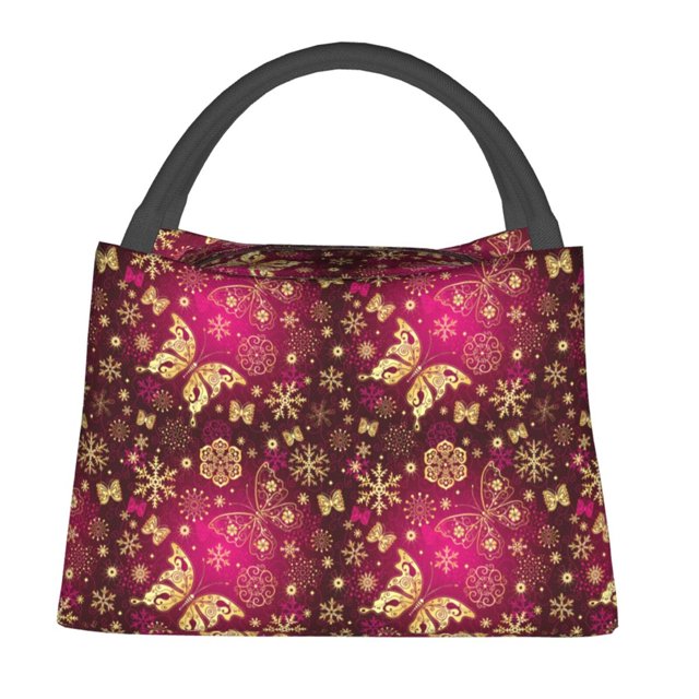 Easygdp Golden Snowflakes And And Butterflies Bolsa de Almuerzo Insulada Reutilizable, Bolsa de Mano y Bandolera para Oficina, Trabajo, Viajes